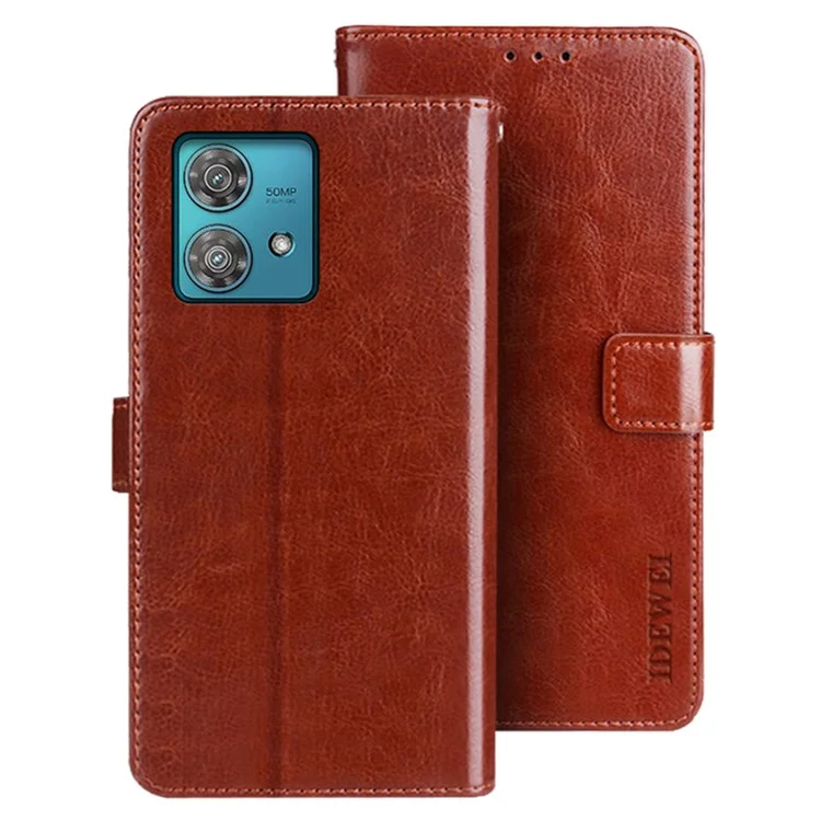 IDEWEI Custodia per telefono per Motorola Edge 40 Neo 5G, in pelle PU e stile slim-fit, custodia a portafoglio - Marrone