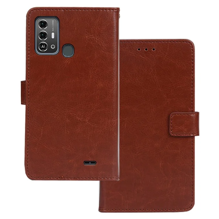 IDEWEI For ZTE Blade A53 Pro Case PU Leather Cellphone Cover Wallet Stand Magnetic Phone Shell - Brown