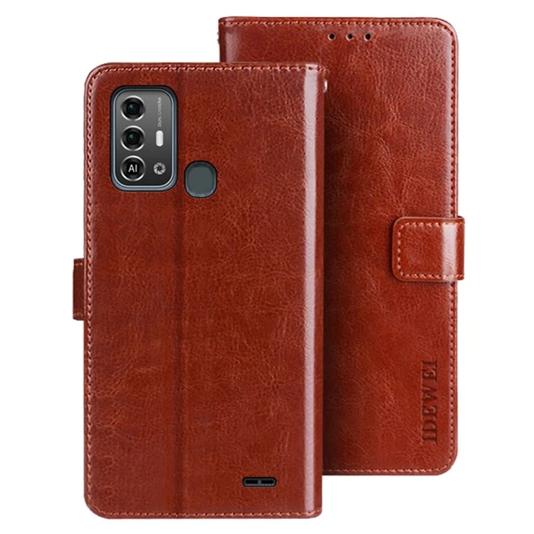 IDEWEI For ZTE Blade A53 Pro Case Leather Wallet Phone Cover Crazy Horse Texture Flip Shell - Brown
