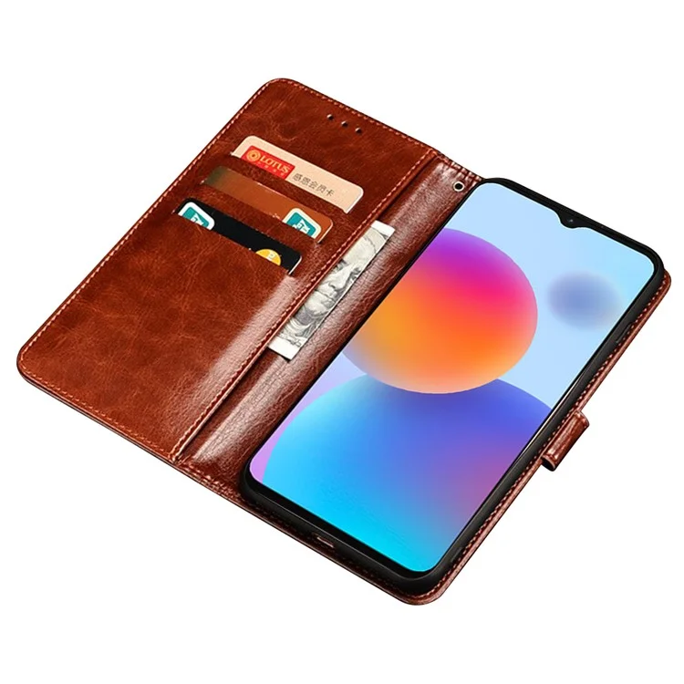 IDEWEI For ZTE Blade A53 Pro Case Leather Wallet Phone Cover Crazy Horse Texture Flip Shell - Brown