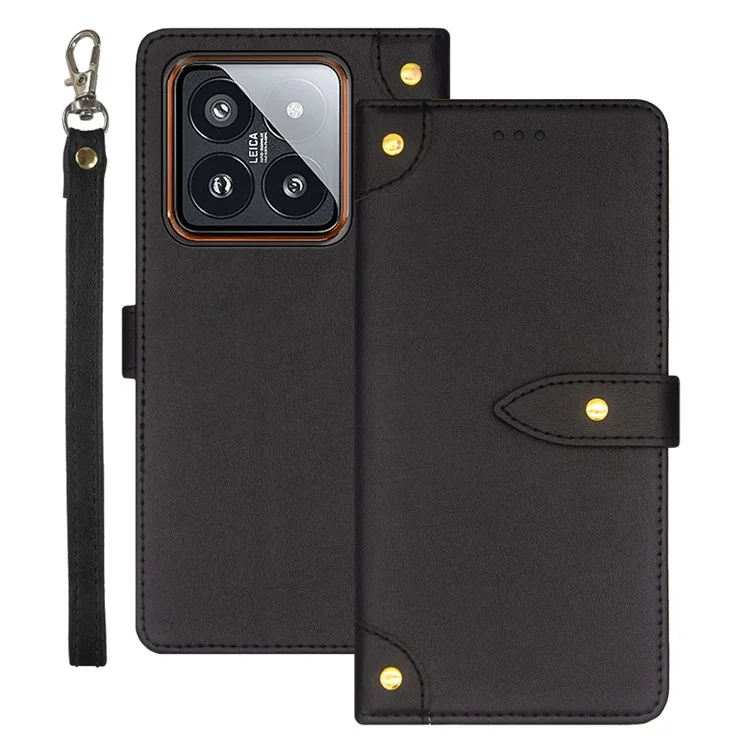 IDEWEI For Xiaomi 14 Phone Case PU Leather Magnetic Clasp Stand Phone Cover - Black