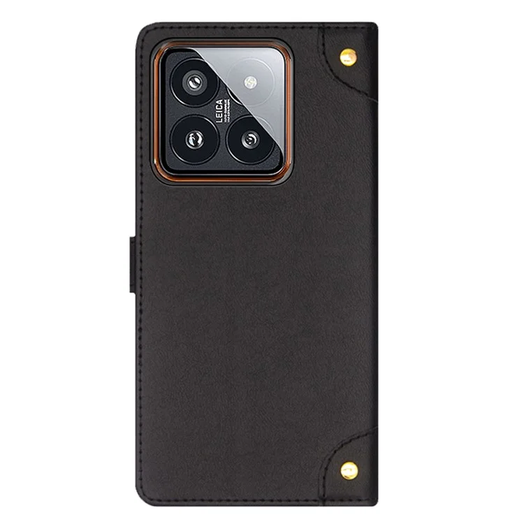 IDEWEI For Xiaomi 14 Phone Case PU Leather Magnetic Clasp Stand Phone Cover - Black