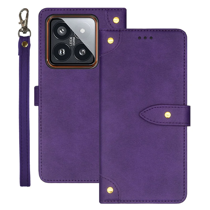 IDEWEI For Xiaomi 14 Phone Case PU Leather Magnetic Clasp Stand Phone Cover - Purple