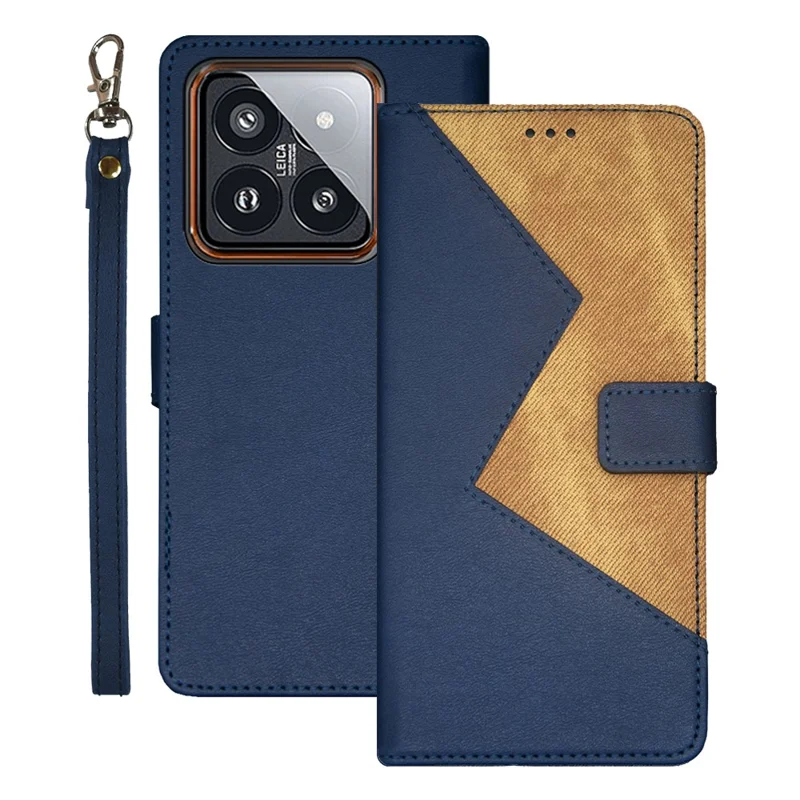 IDEWEI For Xiaomi 14 PU Leather Case Magnetic Closure Card Holder Phone Cover - Blue