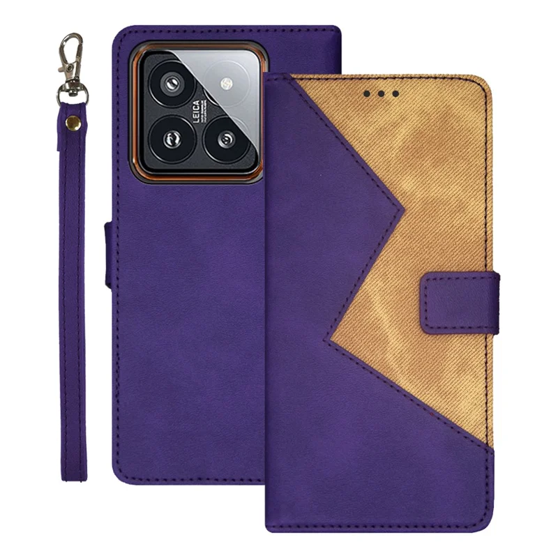 IDEWEI For Xiaomi 14 PU Leather Case Magnetic Closure Card Holder Phone Cover - Purple