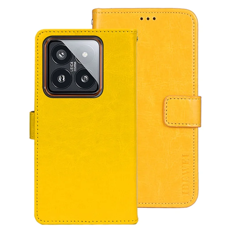 IDEWEI For Xiaomi 14 Case Shockproof Crazy Horse Texture Flip Leather Wallet Phone Cover - Yellow