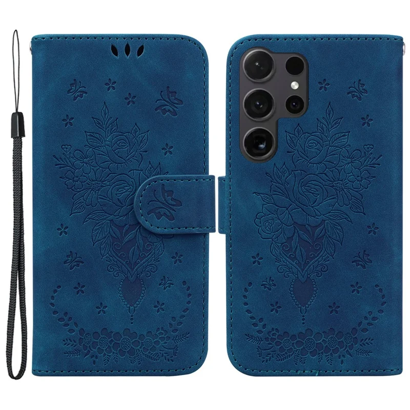 For Samsung Galaxy S24 Ultra Case Anti-fall Imprinted PU Leather Phone Cover - Blue