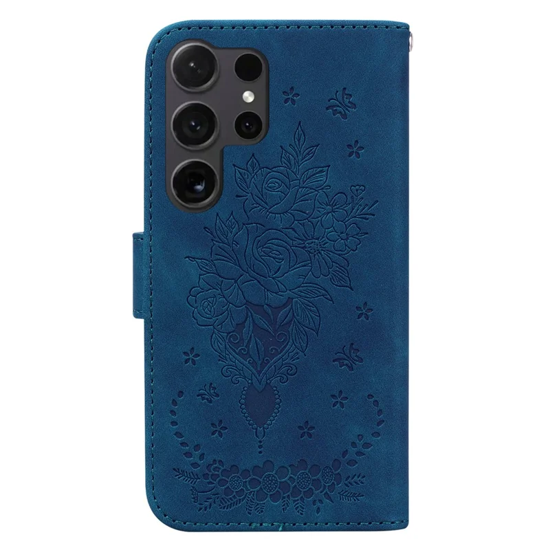 For Samsung Galaxy S24 Ultra Case Anti-fall Imprinted PU Leather Phone Cover - Blue