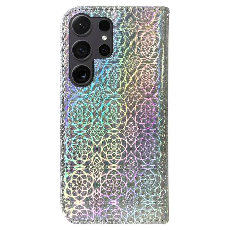 For Samsung Galaxy S24 Ultra Case Dazzling Flower Pattern Stand Cover with Wallet - Grey