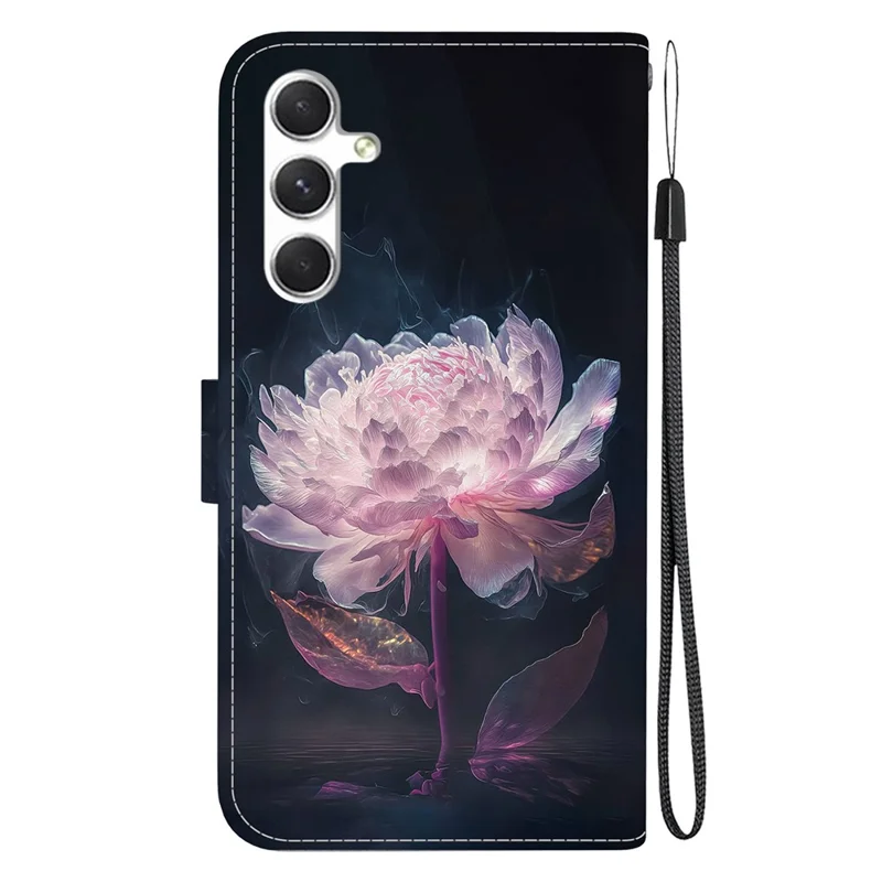 Per Samsung Galaxy S24 Case Anti-Drop 3D Pattern PU Leather Phone Cover - Purple Peony