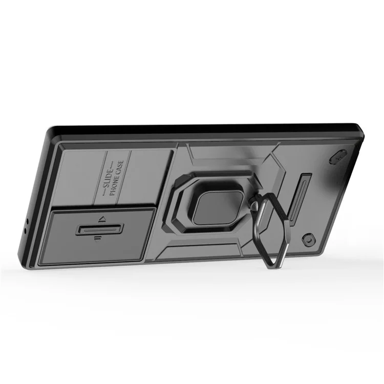 For Samsung Galaxy S24 Ultra Case Anti-Drop PC+TPU Kickstand Cover with Slide Lens Protection - Black
