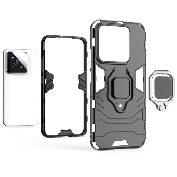 Чехол для Xiaomi 14, защитный корпус со стойкой, из материала ПК+ТПУ, черного цвета