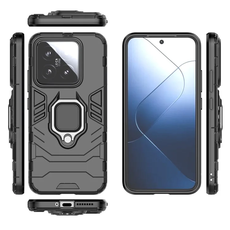Чехол для Xiaomi 14, защитный корпус со стойкой, из материала ПК+ТПУ, черного цвета
