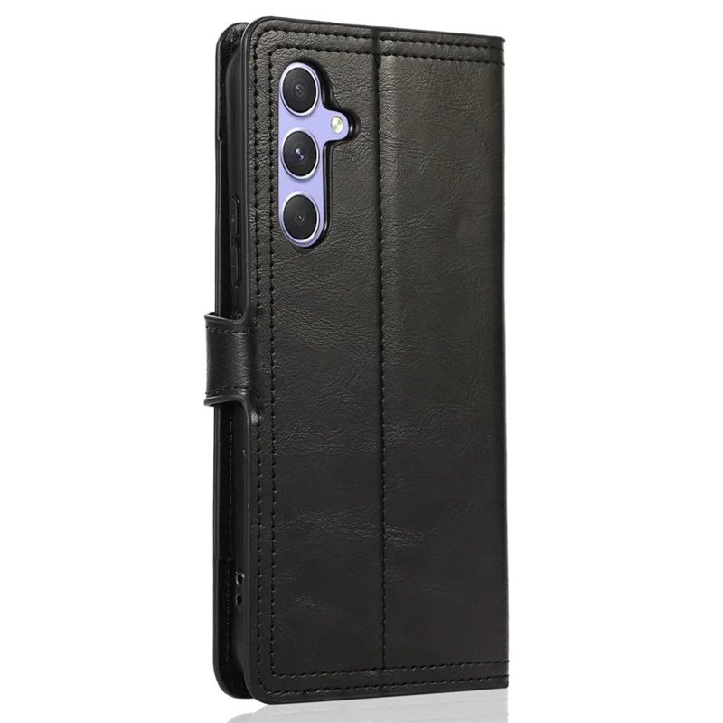 For Samsung Galaxy S24 Case Zipper Pocket PU Leather Viewing Stand Phone Cover - Black