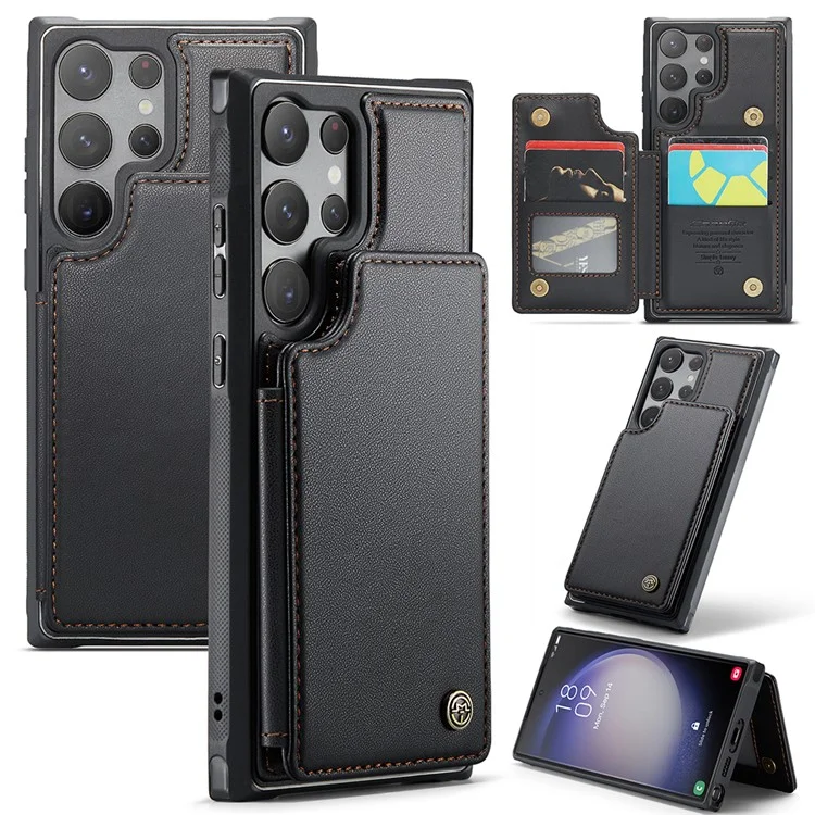 For Samsung Galaxy S22 Ultra 5G Phone Case CASEME C22 Leather Back Cover with RFID Blocking Card Slots - Black