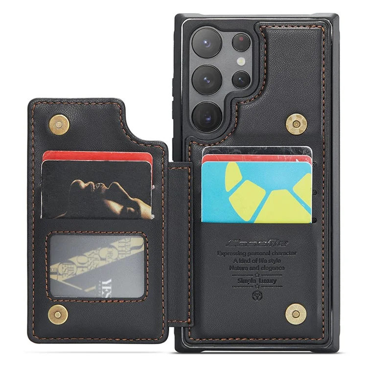 For Samsung Galaxy S22 Ultra 5G Phone Case CASEME C22 Leather Back Cover with RFID Blocking Card Slots - Black