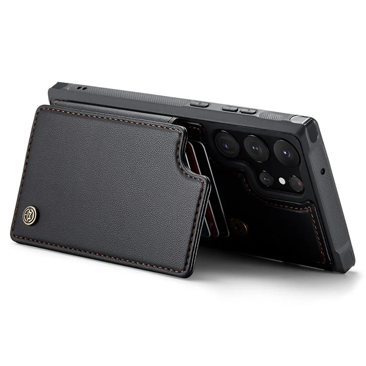 For Samsung Galaxy S22 Ultra 5G Phone Case CASEME C22 Leather Back Cover with RFID Blocking Card Slots - Black