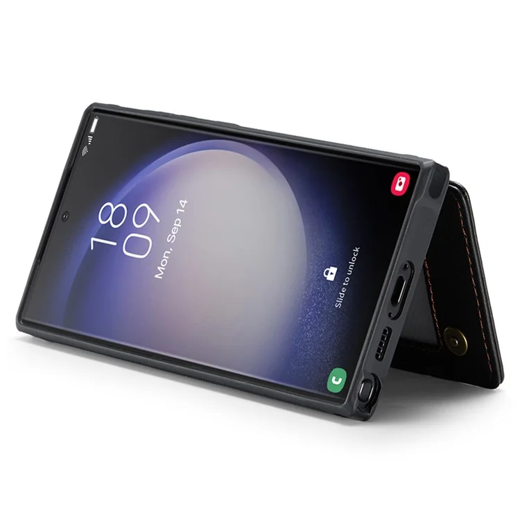For Samsung Galaxy S22 Ultra 5G Phone Case CASEME C22 Leather Back Cover with RFID Blocking Card Slots - Black