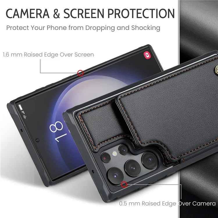 For Samsung Galaxy S22 Ultra 5G Phone Case CASEME C22 Leather Back Cover with RFID Blocking Card Slots - Black