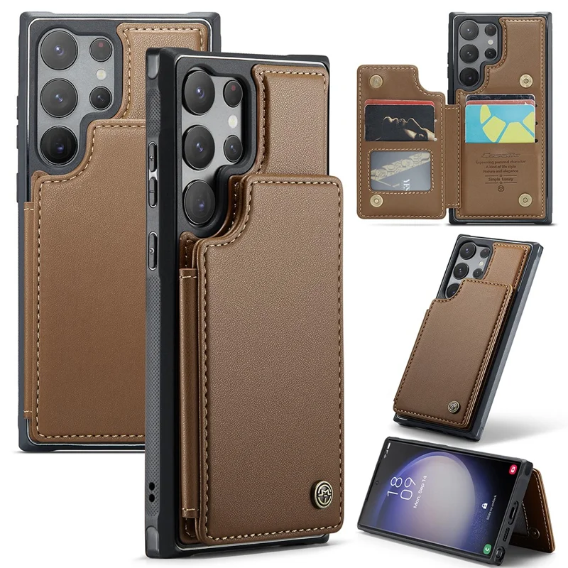 For Samsung Galaxy S22 Ultra 5G Phone Case CASEME C22 Leather Back Cover with RFID Blocking Card Slots - Brown