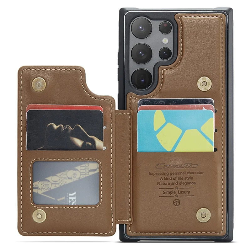 For Samsung Galaxy S22 Ultra 5G Phone Case CASEME C22 Leather Back Cover with RFID Blocking Card Slots - Brown