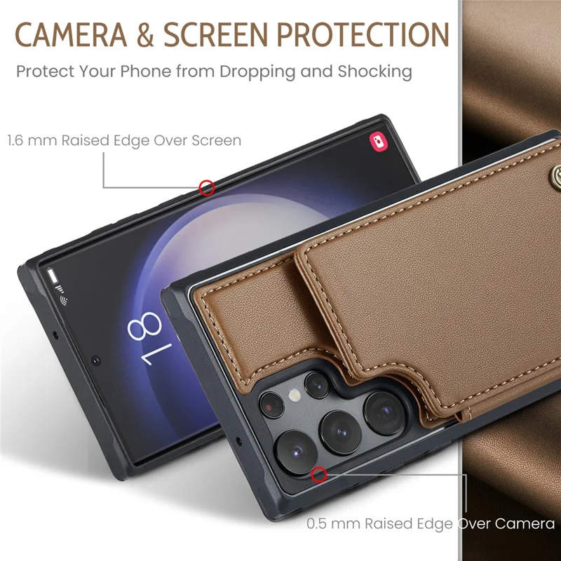 For Samsung Galaxy S22 Ultra 5G Phone Case CASEME C22 Leather Back Cover with RFID Blocking Card Slots - Brown