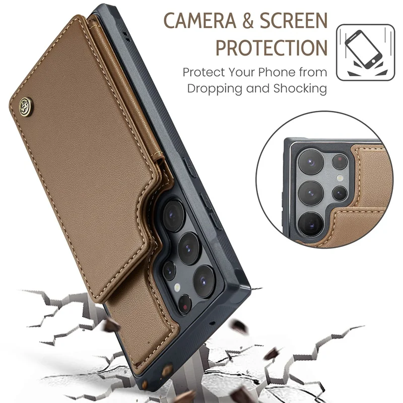 For Samsung Galaxy S22 Ultra 5G Phone Case CASEME C22 Leather Back Cover with RFID Blocking Card Slots - Brown