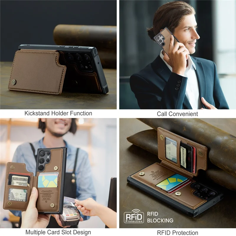 For Samsung Galaxy S22 Ultra 5G Phone Case CASEME C22 Leather Back Cover with RFID Blocking Card Slots - Brown