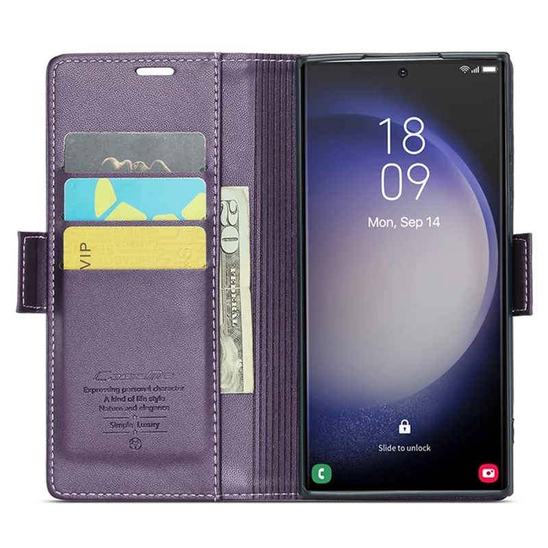 CASEME 023 Pour Samsung Galaxy S24 Ultra Étui en Cuir avec Blocage RFID et 3 Emplacements pour Cartes - Violet