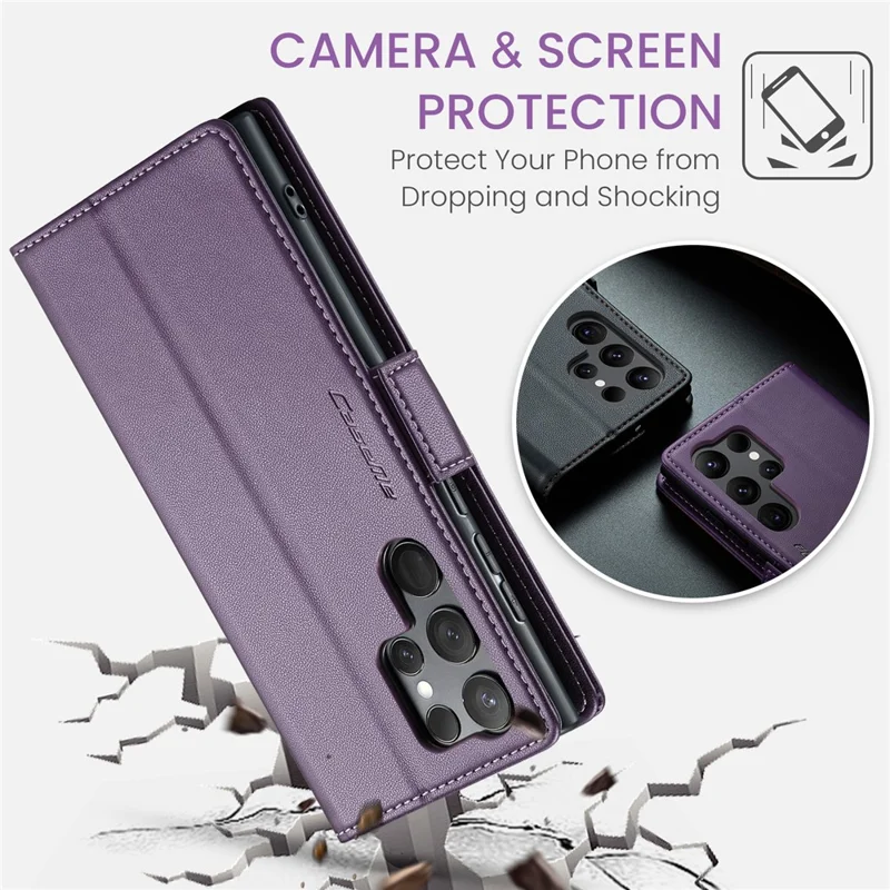 CASEME 023 Pour Samsung Galaxy S24 Ultra Étui en Cuir avec Blocage RFID et 3 Emplacements pour Cartes - Violet