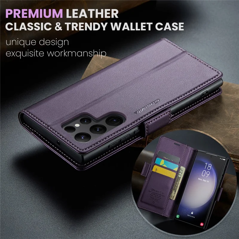 CASEME 023 Pour Samsung Galaxy S24 Ultra Étui en Cuir avec Blocage RFID et 3 Emplacements pour Cartes - Violet