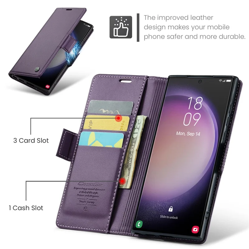 CASEME 023 Pour Samsung Galaxy S24 Ultra Étui en Cuir avec Blocage RFID et 3 Emplacements pour Cartes - Violet