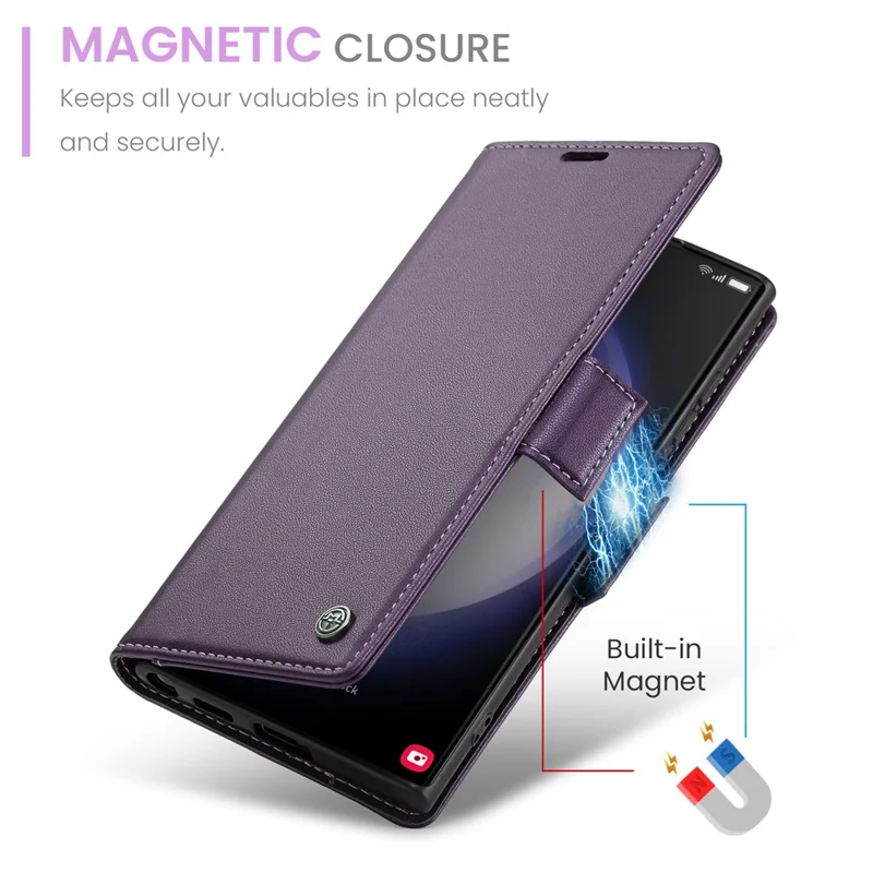 CASEME 023 Pour Samsung Galaxy S24 Ultra Étui en Cuir avec Blocage RFID et 3 Emplacements pour Cartes - Violet
