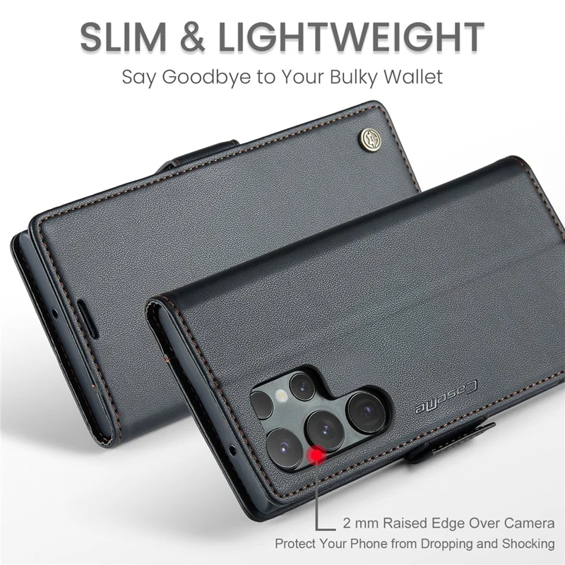 CASEME 023 per Samsung Galaxy S24 Ultra Custodia in Pelle con Blocco RFID e 3 Slot per Carte - Nero