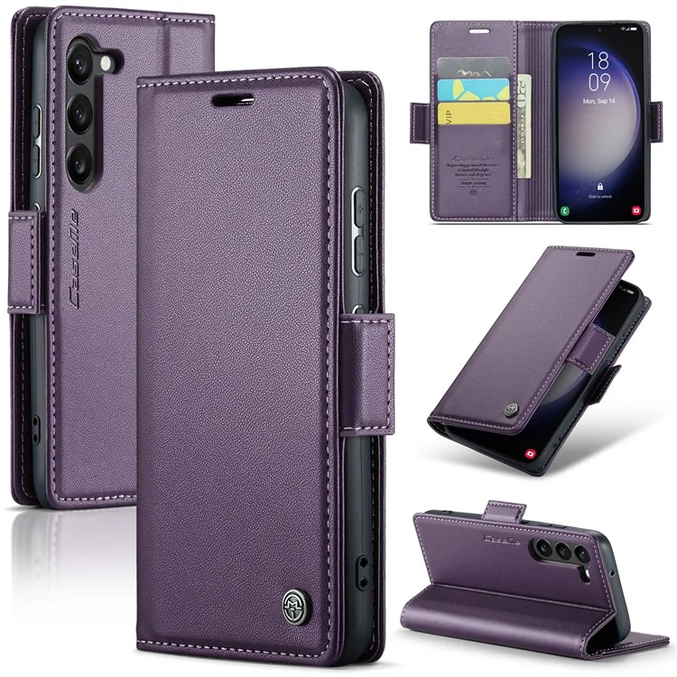 CASEME 023 Series Para Samsung Galaxy S24 Capa Couro PU Bloqueio RFID Protetor de Smartphone Inteligente - Roxo