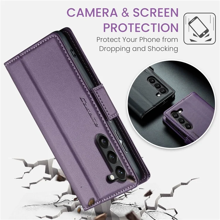 CASEME 023 Series Para Samsung Galaxy S24 Capa Couro PU Bloqueio RFID Protetor de Smartphone Inteligente - Roxo