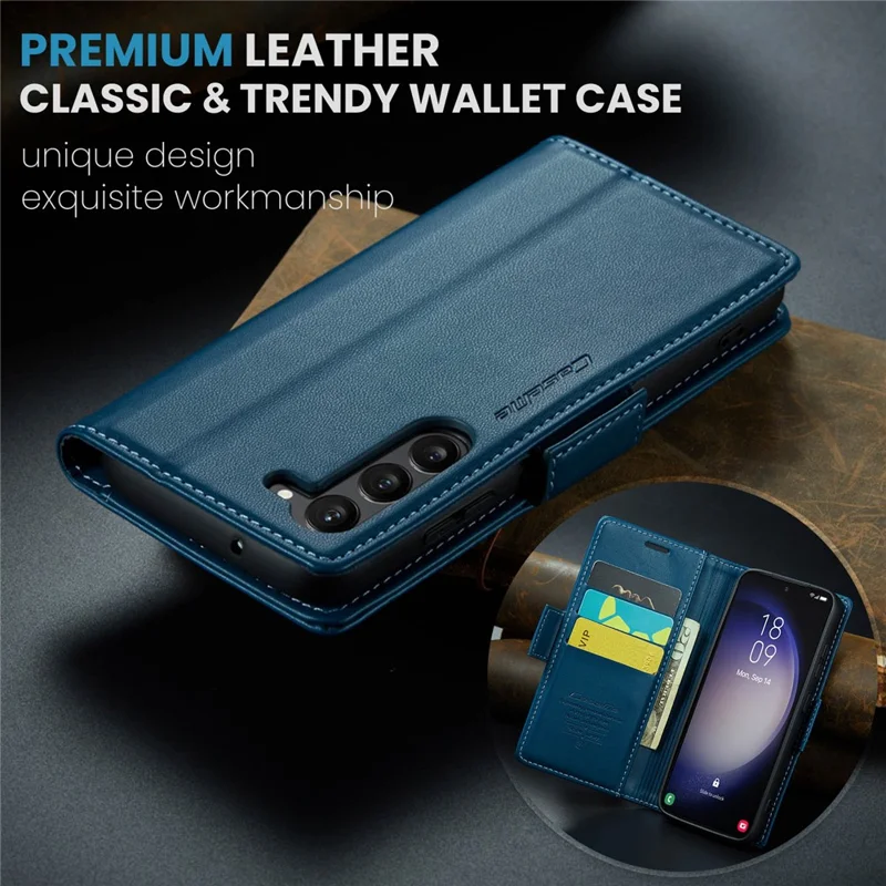 For Samsung Galaxy S24 Leather Case CASEME 023 RFID Blocking 3 Card Slot Mobile Cover - Blue