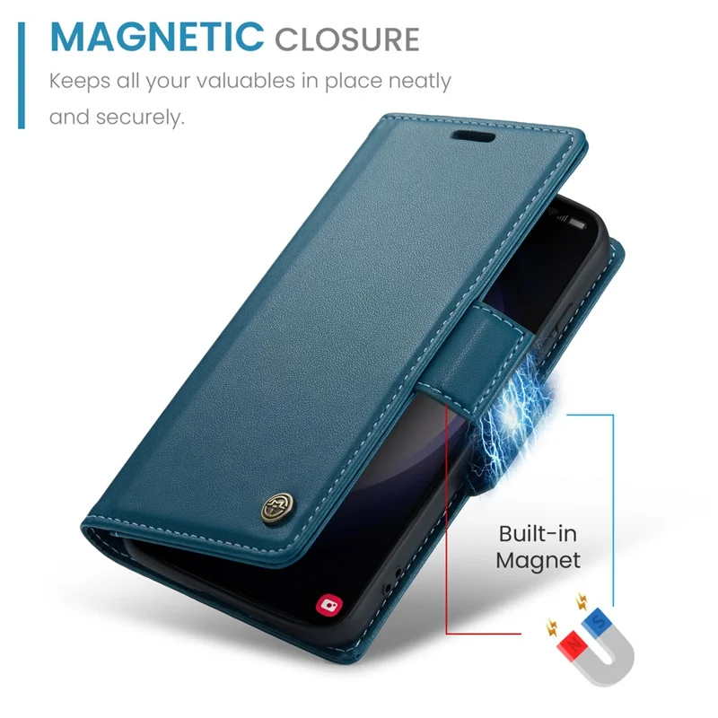 For Samsung Galaxy S24 Leather Case CASEME 023 RFID Blocking 3 Card Slot Mobile Cover - Blue