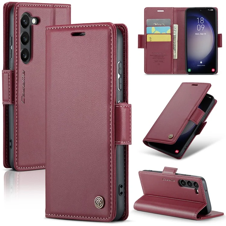 CASEME 023 Series para Capa Samsung Galaxy S24+ Glossy RFID Blocking Carteira Protetor de Telefone - Vermelho