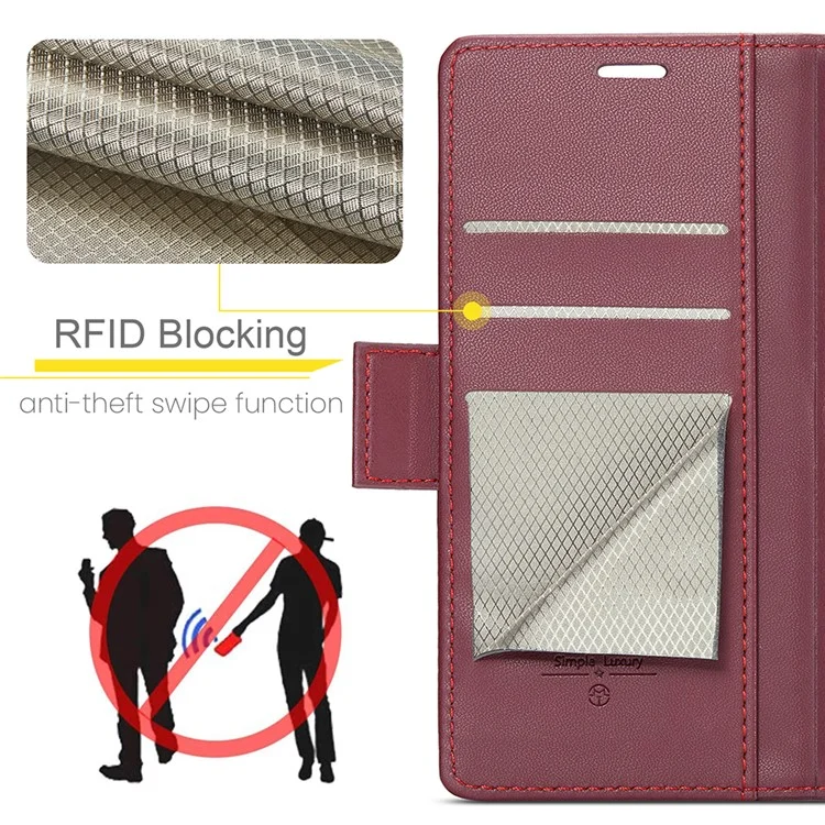 CASEME 023 Series para Capa Samsung Galaxy S24+ Glossy RFID Blocking Carteira Protetor de Telefone - Vermelho