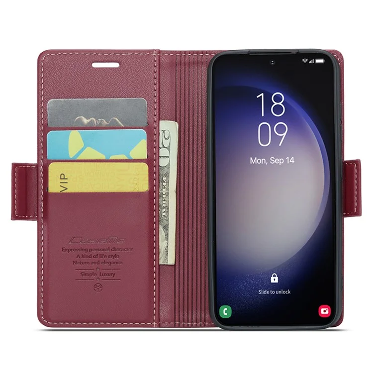 CASEME 023 Series para Capa Samsung Galaxy S24+ Glossy RFID Blocking Carteira Protetor de Telefone - Vermelho