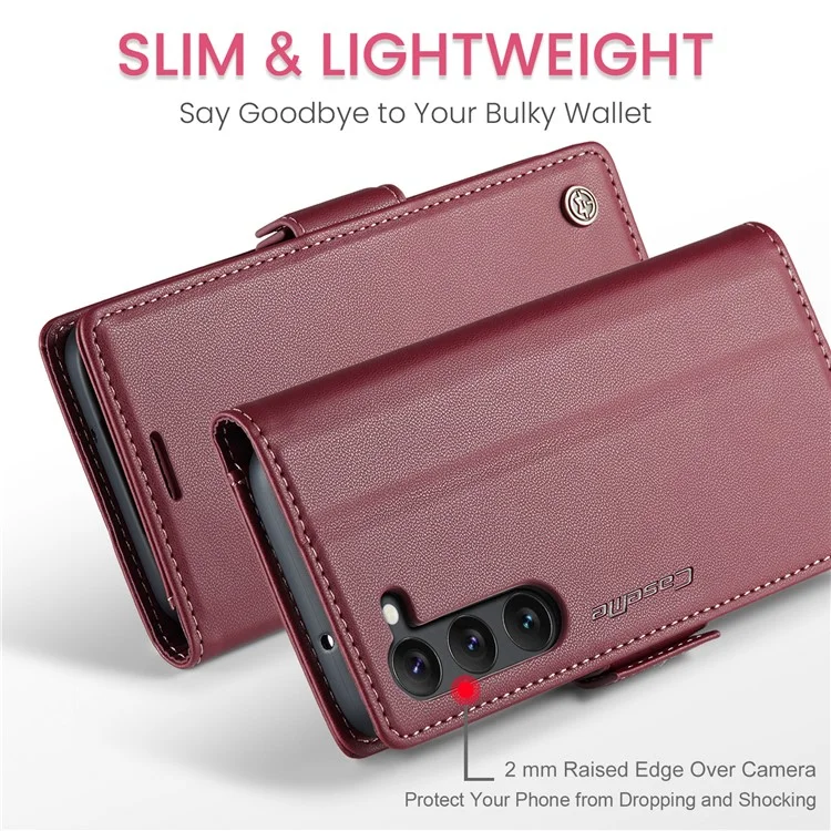 CASEME 023 Series para Capa Samsung Galaxy S24+ Glossy RFID Blocking Carteira Protetor de Telefone - Vermelho