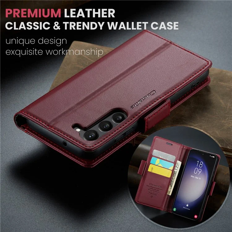 CASEME 023 Series para Capa Samsung Galaxy S24+ Glossy RFID Blocking Carteira Protetor de Telefone - Vermelho