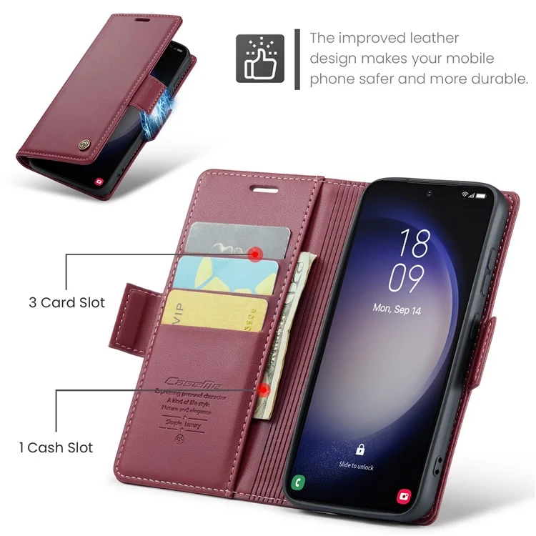 CASEME 023 Series para Capa Samsung Galaxy S24+ Glossy RFID Blocking Carteira Protetor de Telefone - Vermelho