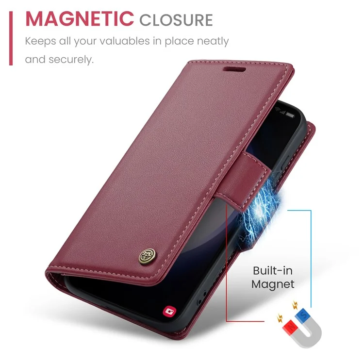CASEME 023 Series para Capa Samsung Galaxy S24+ Glossy RFID Blocking Carteira Protetor de Telefone - Vermelho