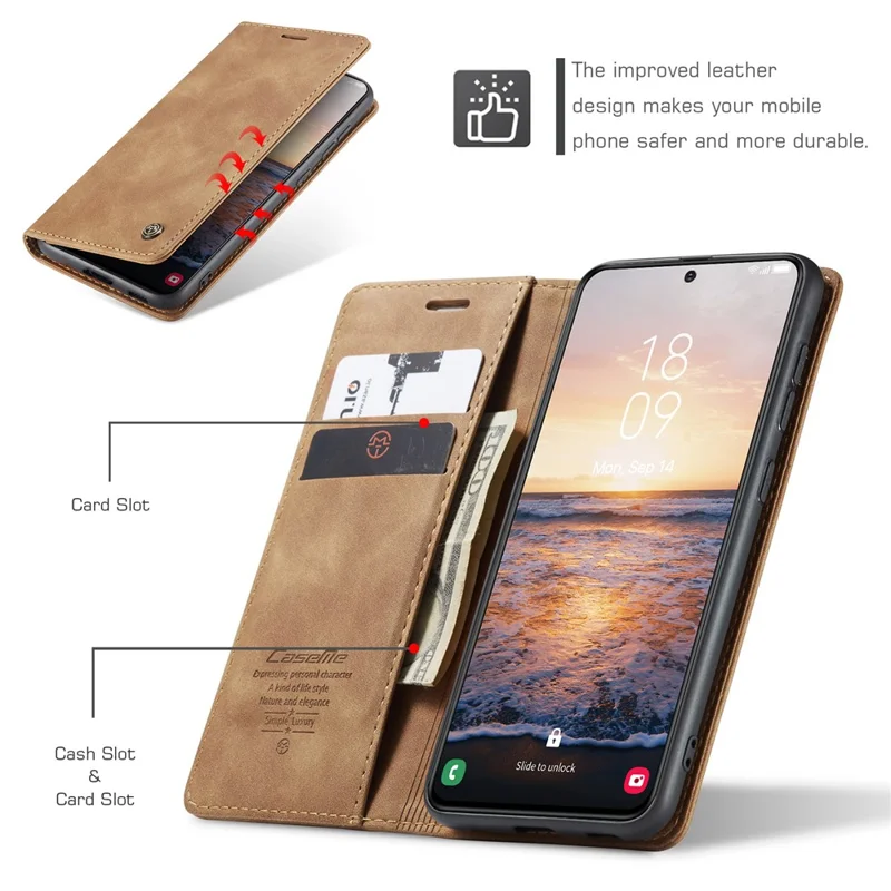 CASEME 013 Série Pour Samsung Galaxy S24+ Étui en cuir PU Protecteur de téléphone portable - Marron