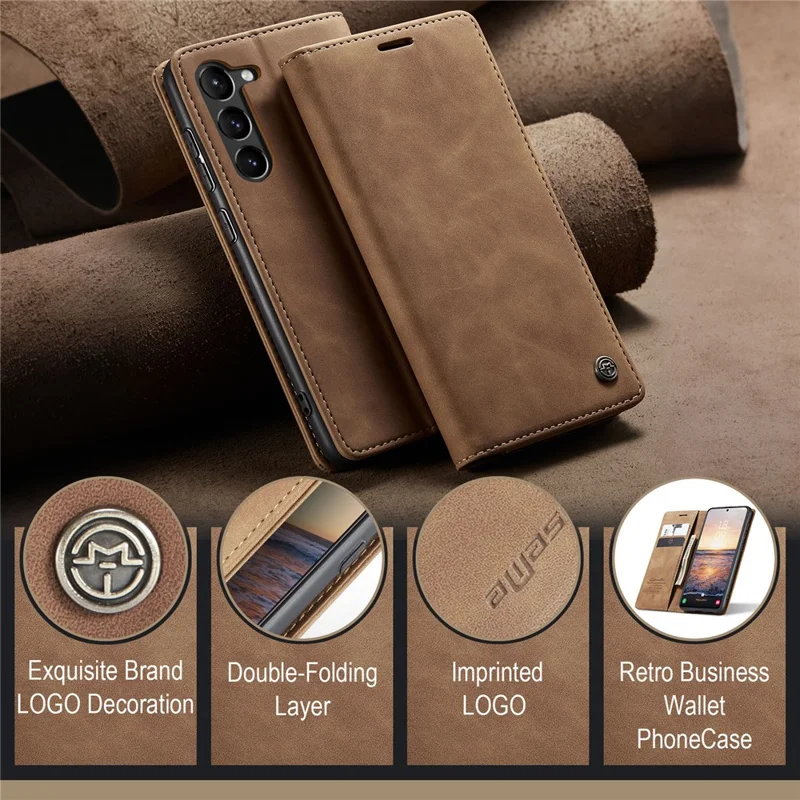 CASEME 013 Série Pour Samsung Galaxy S24+ Étui en cuir PU Protecteur de téléphone portable - Marron