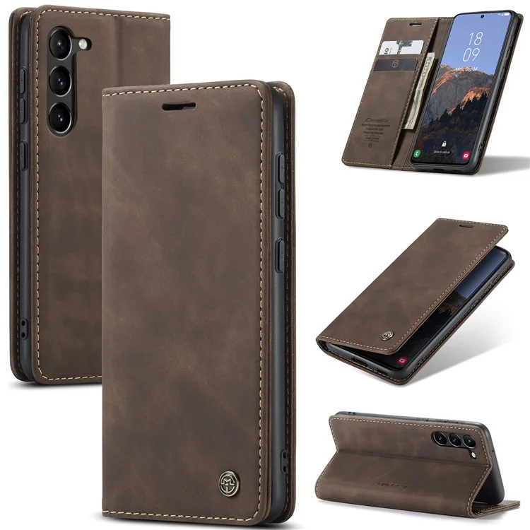 CASEME 013 Series For Samsung Galaxy S24 Case Anti-drop PU Leather Stand Cellphone Protector - Coffee