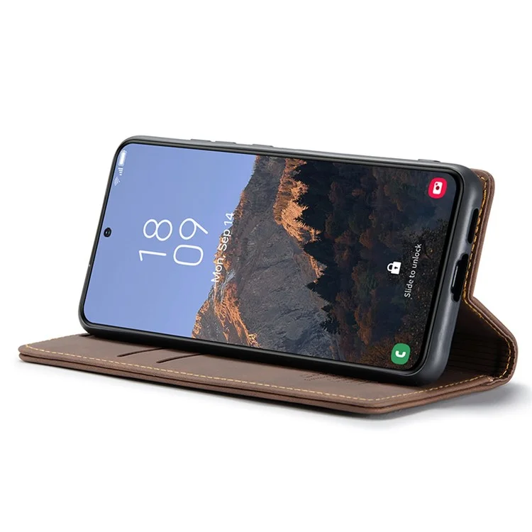 CASEME 013 Series For Samsung Galaxy S24 Case Anti-drop PU Leather Stand Cellphone Protector - Coffee