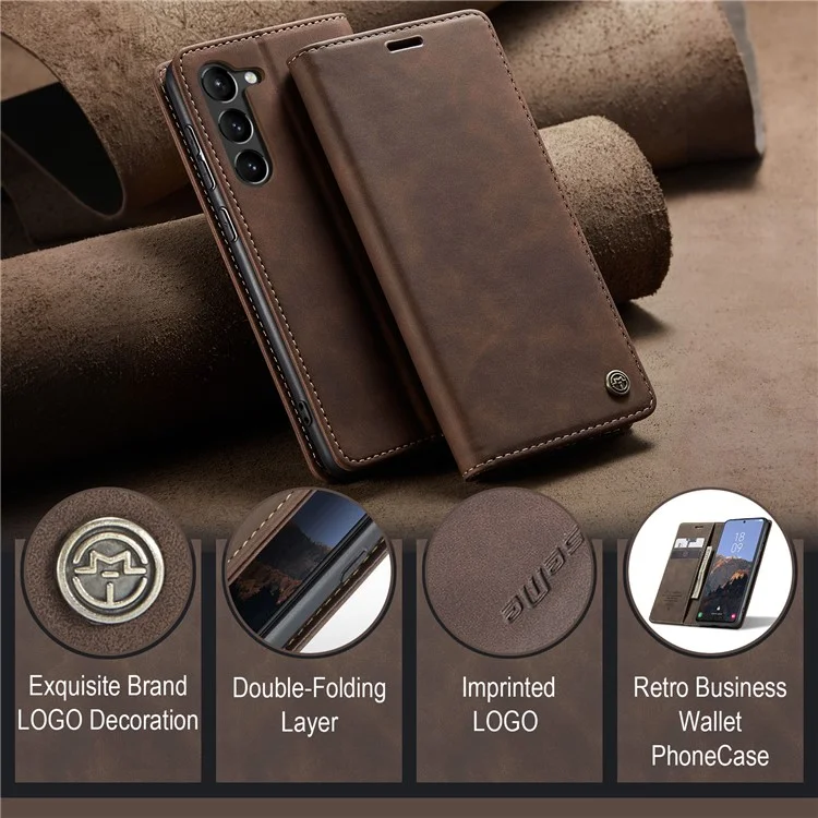 CASEME 013 Series For Samsung Galaxy S24 Case Anti-drop PU Leather Stand Cellphone Protector - Coffee